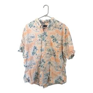 Chaps Peach and Blue Floral Short-Sleeve Button-Down Shirt Cotton Blend XL